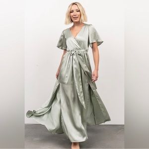 Baltic Born Sicily Satin Maxi Dress Sage Green